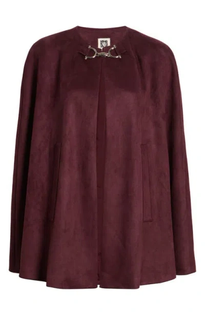 Anne Klein Scuba Faux Suede Cape In Burgundy