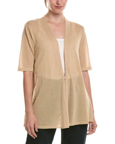 Anne Klein Semi Sheer Short Sleeve Cardigan In Brown
