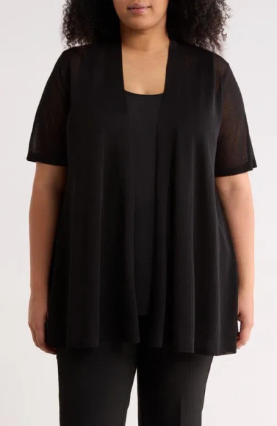 Anne Klein Semisheer Short Sleeve Cardigan In Black