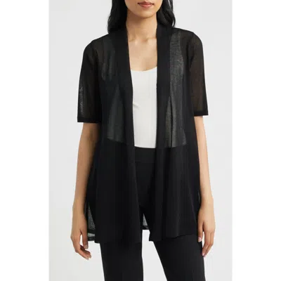 Anne Klein Womens Short Sleeve Open Front Semi Sheer Cardigan In Black