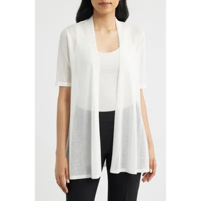 Anne Klein Semisheer Short Sleeve Cardigan In White