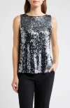 Anne Klein Sequin Boat Neck Tank In Silver