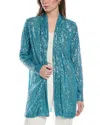 Anne Klein Sequin Draped Open Front Cardigan In Blue