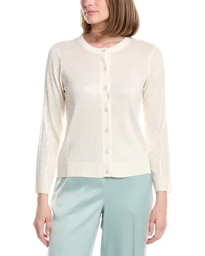Anne Klein Sequin Cardigan In White