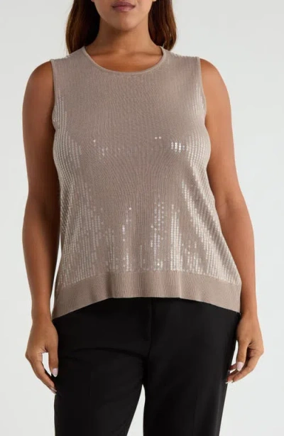 Anne Klein Sequin Detail Sweater Tank In Brown