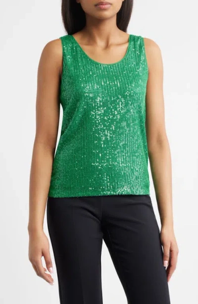 ANNE KLEIN ANNE KLEIN SEQUIN DOUBLE SCOOP NECK MESH TANK