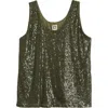 Shop Anne Klein Sequin Double Scoop Neck Mesh Tank