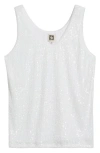 Anne Klein Sequin Double Scoop Neck Mesh Tank In Bright White
