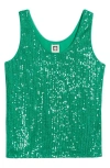 Anne Klein Sequin Double Scoop Neck Mesh Tank In Tropical Green