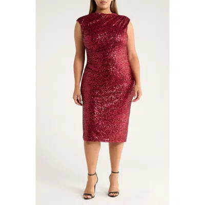 Anne Klein Sequin Drape Midi Dress In Red