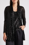 Anne Klein Sequin Draped Open Front Cardigan In Black