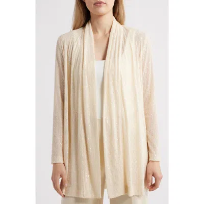 Anne Klein Sequin Draped Open Front Cardigan In Light Parchment