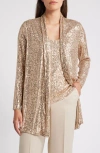 Anne Klein Sequin Draped Open Front Cardigan In Luxe Champagne