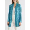 Anne Klein Sequin Draped Open Front Cardigan In Pool Blue