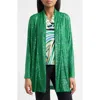 Anne Klein Sequin Draped Open Front Cardigan In Tropical Green