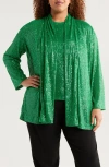 Anne Klein Sequin Draped Open Front Cardigan In Tropical Green