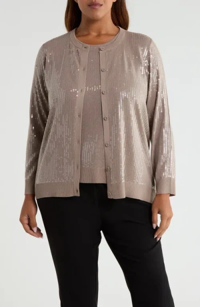 Anne Klein Sequin Embellished Cardigan In Neutral