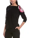 Shop Anne Klein Sequin Embellished Flower Sweater In Black