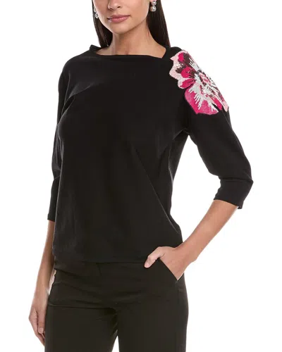 Anne Klein Sequin Embellished Flower Sweater In Black