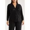 Anne Klein Plus Size Sequin Pinstripe Drop-shoulder Tunic Shirt In Black