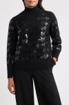 Anne Klein Sequin Houndstooth Mock Neck Sweater In Black