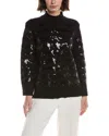 Anne Klein Sequin Houndstooth Mock Neck Sweater In Black