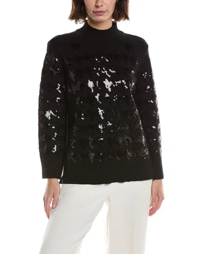 Anne Klein Sequin Houndstooth Mock Neck Sweater In Black