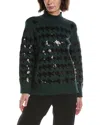 Anne Klein Sequin Houndstooth Mock Neck Sweater In Green
