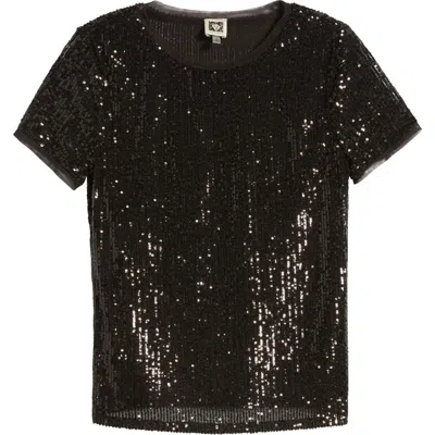 Anne Klein Sequin Mesh T-shirt In Black