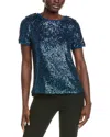 Anne Klein Sequin Mesh T-shirt In Blue