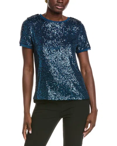 Anne Klein Sequin Mesh T-shirt In Blue