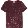 Anne Klein Sequin Mesh T-shirt In Red