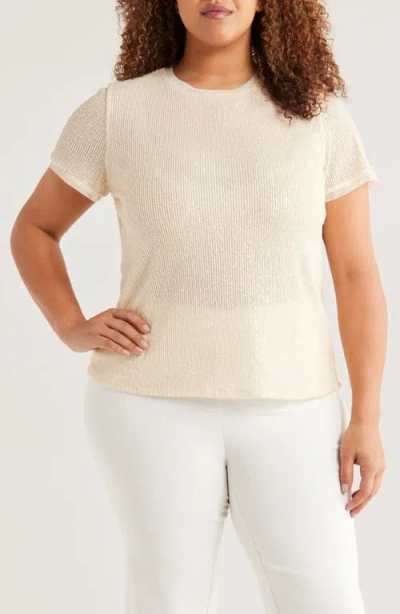 Anne Klein Sequin Mesh Top In Light Parchment