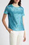 Anne Klein Plus Size Sequined Mesh-trim Short-sleeve Top In Pool Blue