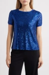 Anne Klein Sequin Mesh Top In Santorini Blue