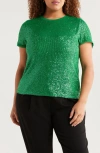 Anne Klein Sequin Mesh Top In Tropical Green