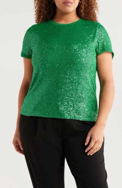 Anne Klein Sequin Mesh Top In Tropical Green