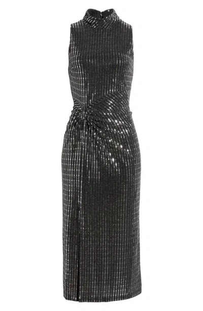 Anne Klein Sequin Mock Neck Sleeveless Dress In Black