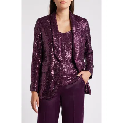 Anne Klein Sequin Shawl Collar Blazer In Purple