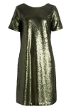 Anne Klein Sequin T-shirt Dress In Olive Night