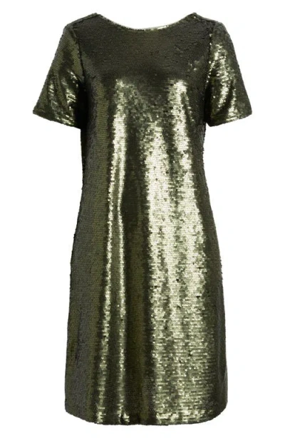 Anne Klein Sequin T-shirt Dress In Green