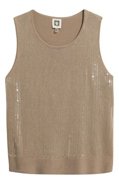 Anne Klein Sequined Crewneck Sweater Tank In Brown