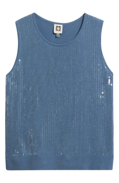 Anne Klein Sequined Crewneck Sweater Tank In Blue