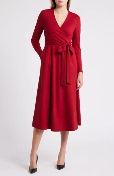 Anne Klein Serenity Long Sleeve Faux Wrap Dress In Titian Red