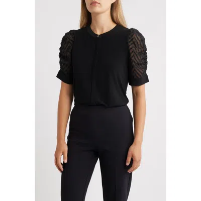 Anne Klein Sheer Sleeve Cardigan In Black