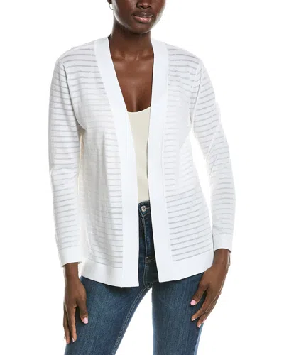 Anne Klein Sheer Stripe Cardigan In White
