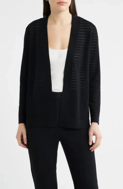 Anne Klein Sheer Stripe Open Front Cardigan In Black