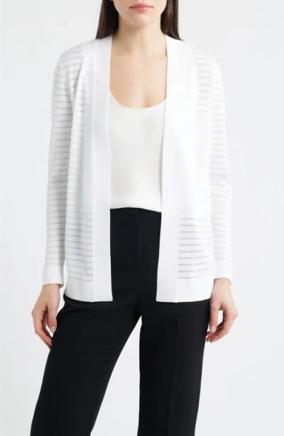 Anne Klein Sheer Stripe Open Front Cardigan In White