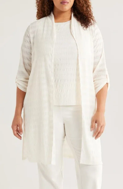 Anne Klein Sheer Stripe Open Front Longline Cardigan