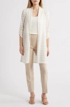 Anne Klein Sheer Stripe Open Front Longline Cardigan In Light Dune